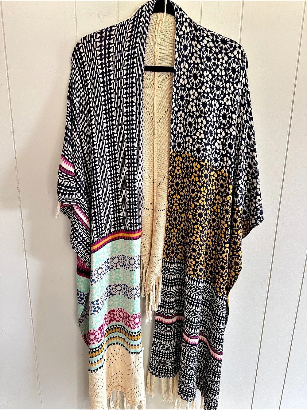 Mystree Geometric Knit Wrap Shawl Crochet Boho Cozy Campfire Cabin